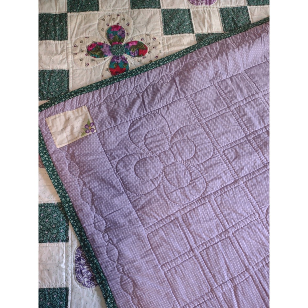 Vintage Flower Design Quilt Large 70 x 94 Full Size Hand Sewn Signed 1994 - Picture 4 of 16